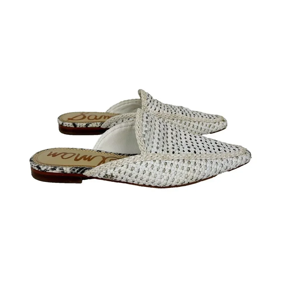 Sam Edelman Elva Mules Slip On Flats Woven Leather Cream Pointed Toe Slides 7